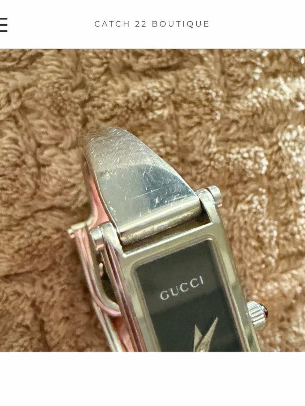 Gucci Silver-Tone Bangle Watch with Black Rectangular Dial - Picture 7 of 8